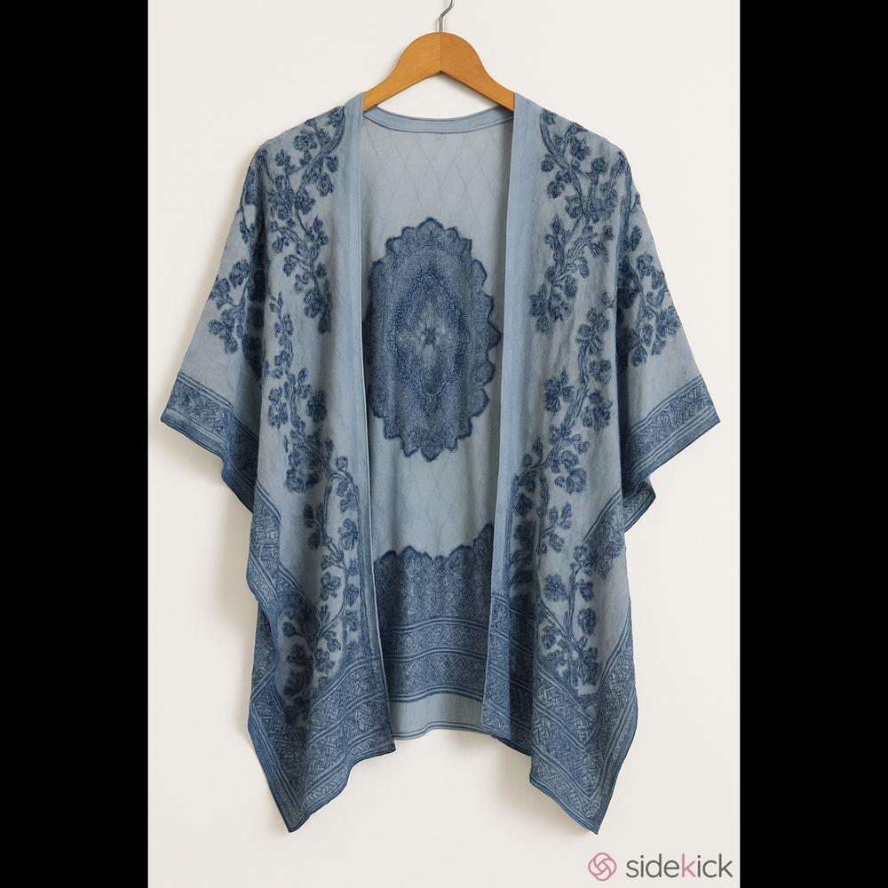 Chico's Powder Blue Beaded Embellished Kimono Ruana